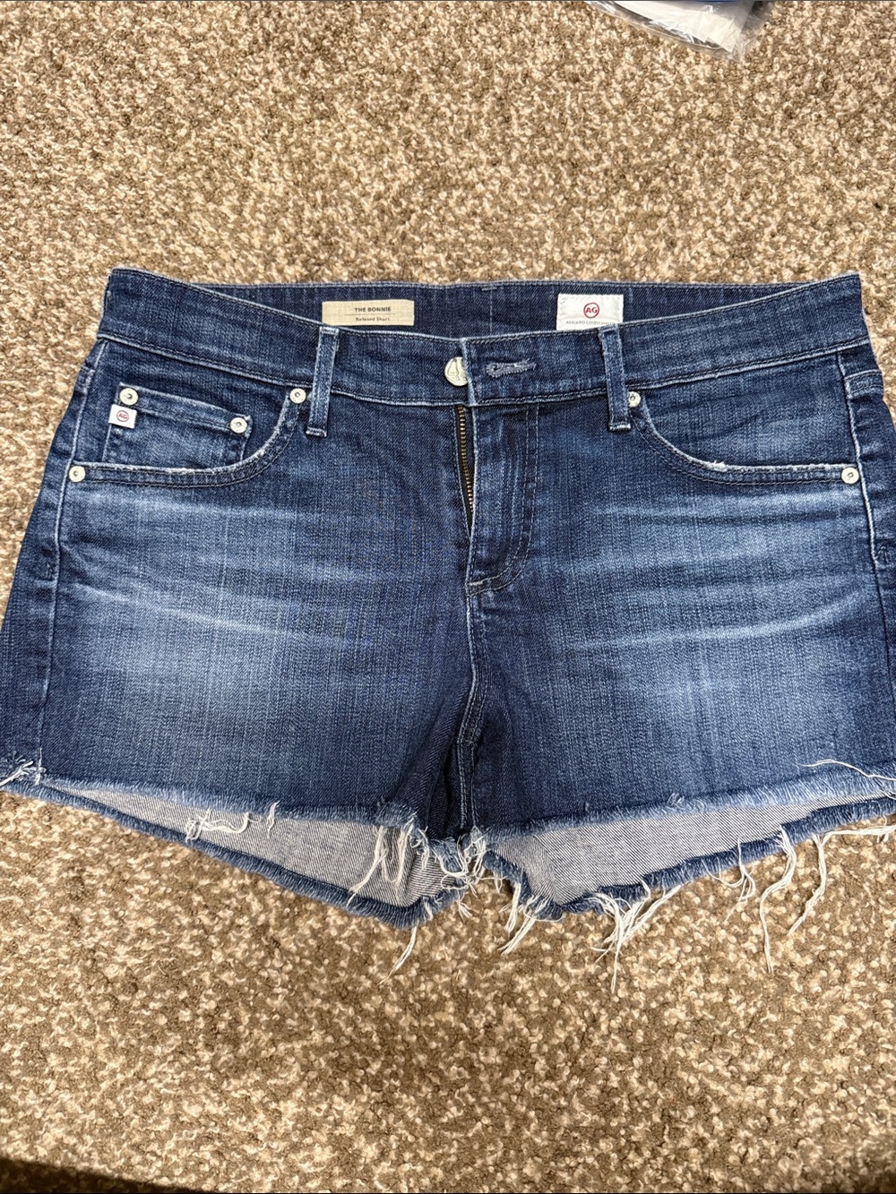 Ag Adriano Goldschmied Dark Blue Distressed Cutoff Denim Shorts